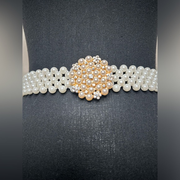 Women's Elastic Pearl Rhinestone Waist Belt - Picture 3 of 7